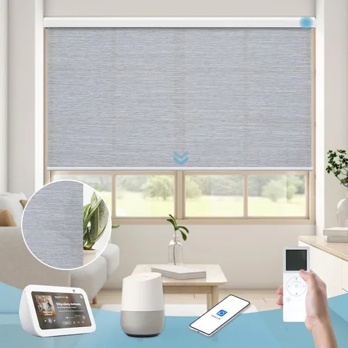 Vista 17 de Persiana enrollable inteligente 100 % opaca, pantalla motorizada compatible con Alexa Google, persiana de control de aplicación para ventana Tela