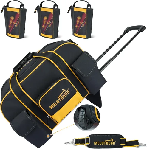 Vista 10 de MELOTOUGH Bolsa de herramientas con ruedas, organizador de bolsa de herramientas resistente con mango telescópico oculto, gran capacidad, múltiples
