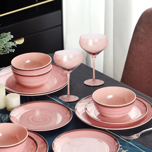 Vista 3 de Mary Square 47881 Gold Rim - Taza de bebida de cóctel para vino de champán con tallo de vidrio acanalado duradero de 5 onzas, accesorio para carrito