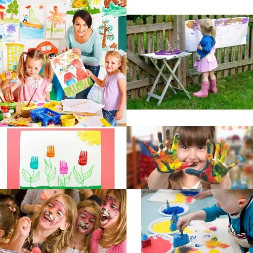 Vista 6 de Juego de 100 pinceles para niños sin derrames, con tapas de colores y bata de arte, juego de 100 pinceles para niños, pinceles de pintura para niños