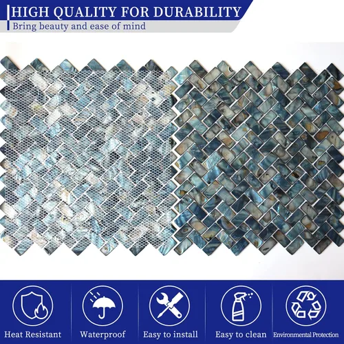 Vista 5 de MOP Mosaico de Azulejo de Concha de Nácar en Espiga para Salpicadero, se usan para Salpicaderos de Cocina y Azulejos de Pared de Baño, Azul Oscuro 1