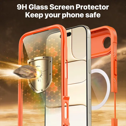 Vista 4 de CENHUFO Magnetic Cover iPhone 17 Air [Compatible with Magsafe] Integrated 9H Tempered Glass Screen and Camera Protection, Shockproof 360 Degree