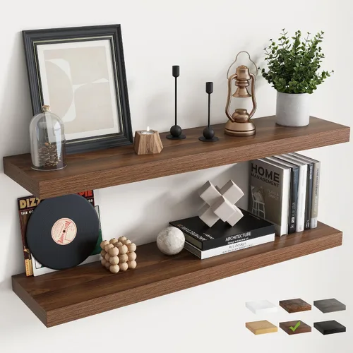 Vista 21 de Estantes flotantes cuadrados de 8 pulgadas para pared, paquete de 3, estantes de baño con veta de madera de 8"D con soportes invisibles, estantes