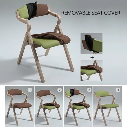 Vista 6 de 2-Pack Folding Chairs with Cushion, Farmhouse Folding Dining Chairs, Linen Padded Foldable Chairs for Dining Room, Parties, Office(Beige)