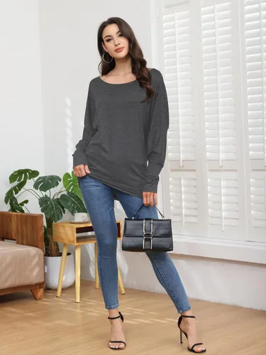 Vista 7 de Poetsky Women's Long Sleeve Off Shoulder Tunic Tops Loose Casual Oversized Shirts Blouse