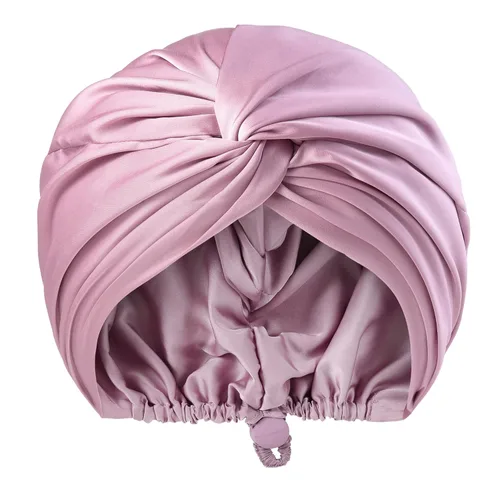 Vista 100 de Gorro de satén de seda ajustable para envolver el cabello para dormir, gorro de dormir de doble capa, turbante nocturno para cabello largo y rizado