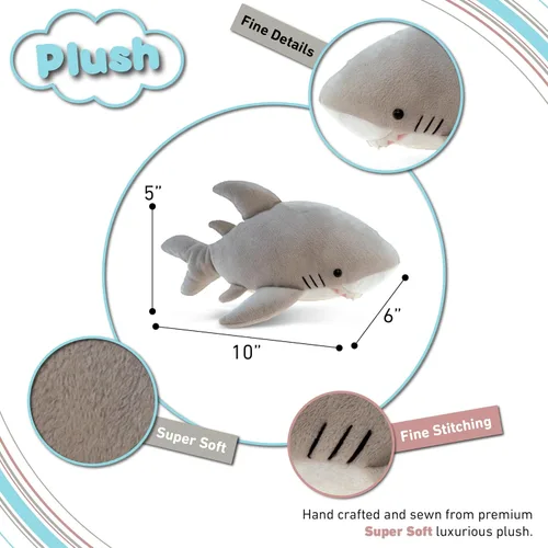 Vista 3 de DolliBu - Peluche de tiburón – Animal de peluche súper suave tiburón gris marino, animal marino realista de peluche para niños y niñas, lindo