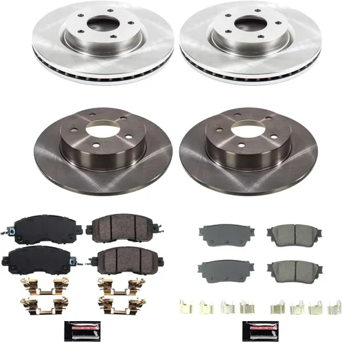 Vista 2 de PowerStop Kit de freno delantero y trasero para Nissan Altima 2019-23 - Z17 Pastillas de freno de cerámica y rotores de disco de repuesto, KOE8684