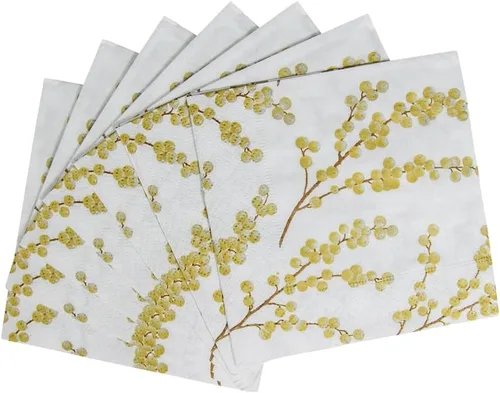 Vista 5 de Entertaining with Caspari Berry Branches - Servilletas de papel para cóctel, color blanco y dorado, paquete de 20