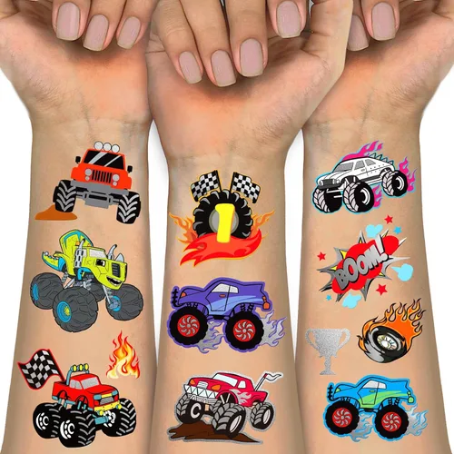 Vista 10 de Tatuajes temporales 3D que brillan en la oscuridad para niños, 117 unicornios, sirena, camión, dinosaurio, caricatura, animales, tatuajes falsos