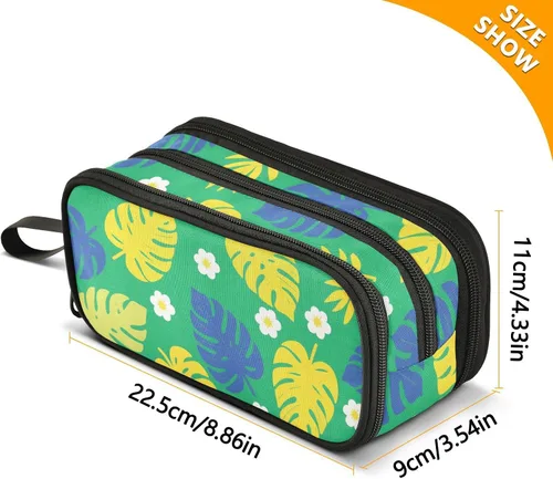 Vista 3 de Nylon Big Pencil Bag Summer Tropical Leaf Bright Yellow Green Large Capacity Big Pencil Case With Zipper Stationery Bag for College Teen Boys