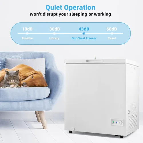 Vista 6 de PETSITE Congelador de pecho de 5 pies cúbicos, congelador profundo compacto con temperatura ajustable de 7 grados, cesta de almacenamiento extraíble