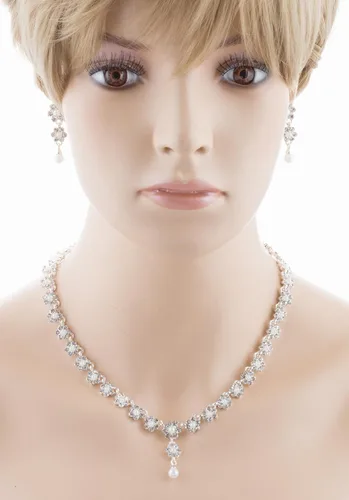 Vista 4 de accessoriesforever Mujeres Novia Boda Prom Fashion Jewelry Set Floral y Pearl & Rhinestone
