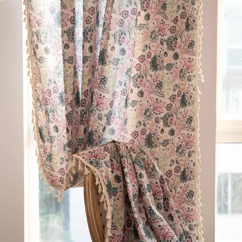 Vista 49 de Cortinas florales de granja semiopacas para sala de estar, de 63 pulgadas de largo, mezcla de lino y algodón, paneles de cortina de ventana cortos