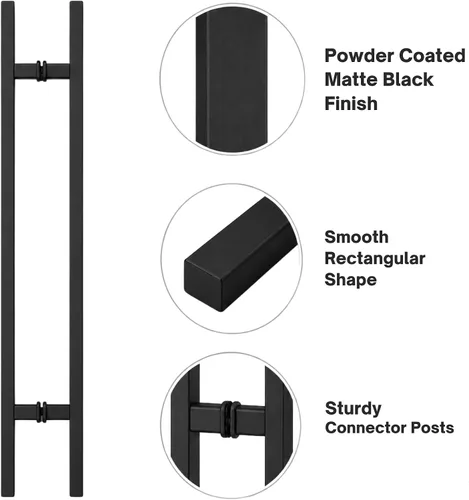 Vista 6 de Prima Decorative - Tirador de puerta de entrada, manija rectangular en forma de H de 60 pulgadas, acero inoxidable 304, color negro