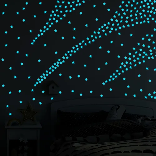 Vista 4 de AM AMAONM - Calcomanías de estrellas azules fluorescentes que brillan en la oscuridad, plástico noctilucente, para decorar paredes y techos