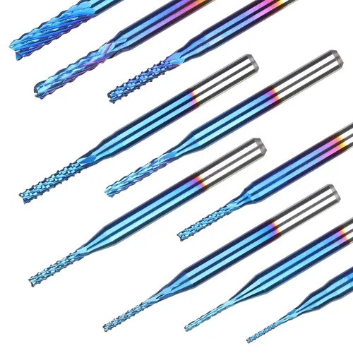 Vista 4 de SainSmart Genmitsu 10 brocas de fresadora CNC de capa nano azul, vástago de 0.031-0.118 in, vástago de 1/8 pulgadas
