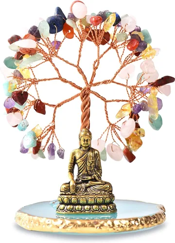 Vista 9 de Estatua de Buda con Árbol de Cristal Sanador, Árbol de la Vida para Energía Positiva. Decoración del Hogar para Yoga y Meditación. Amatista.(A)
