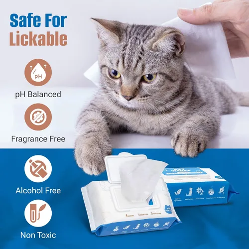 Vista 6 de Toallitas de aseo para perros – 200 unidades / 2 paquetes de toallitas de limpieza sin perfume para gatos – Toallitas para mascotas a base