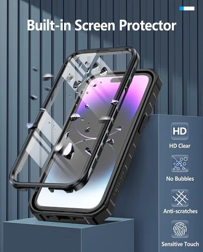 Vista 3 de FNTCASE Funda para iPhone 14-Pro: Fundas para iPhone 13 Pro Funda de protección de grado militar a prueba de caídas con soporte TPU resistente