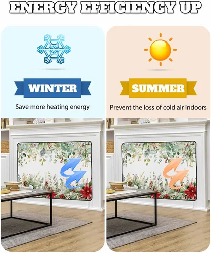 Vista 68 de Cubierta magnética azul para chimenea, detiene la pérdida de calor, pantalla de chimenea para interiores, bolas de gnomos de Navidad, árbol de copo