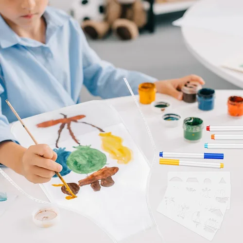 Vista 7 de Morcheiong Juego de delantales para niños de 36/72 piezas, delantales de pintura para niños con bolígrafo de colores y plantilla de manualidades