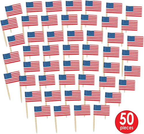 Vista 2 de Paquete de pinches con bandera estadouniense para fiestas (1 paquete de 50 unidades), Paquete de 1, Rojo/Blanco/Azul