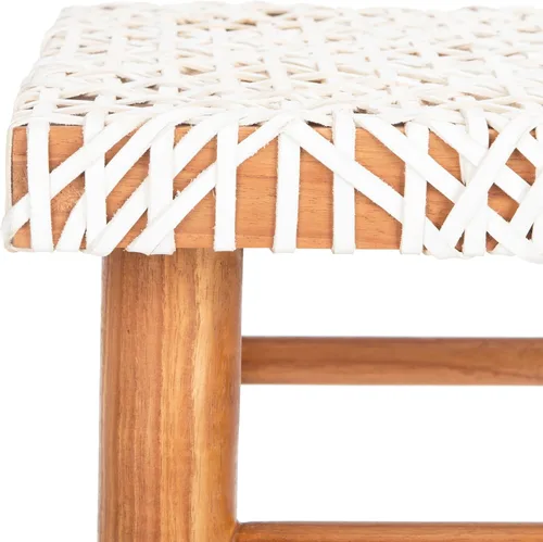 Vista 4 de Safavieh Home Collection Kaleo Taburete de bar de cuero tejido blanco y natural de 30 pulgadas
