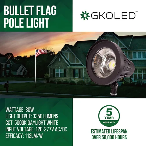 Vista 3 de GKOLED Bula de ángulo de haz de 30 W, 5000 K, 20 °, foco redondo para exteriores con 30 conectores de cable alargados e impermeables