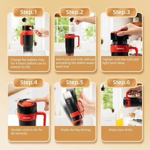 Vista 6 de Licuadora personal para batidos y batidos con 6 cuchillas, 21 onzas (20.3 fl oz), exprimidor de tamaño personal USB-C recargable con cepillo