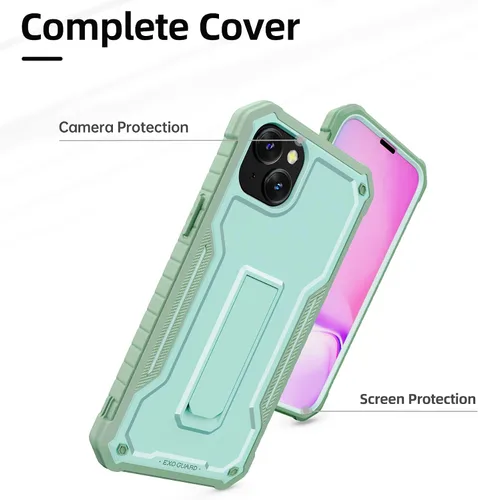 Vista 3 de ExoGuard Funda para iPhone 14 Plus de 6.7 pulgadas, funda de goma a prueba de golpes de cuerpo completo viene con un protector de pantalla de vidrio