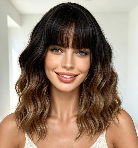 Vista 22 de Peluca negra con flequillo para mujeres negras, cabello rizado y ondulado de 14 pulgadas Negro