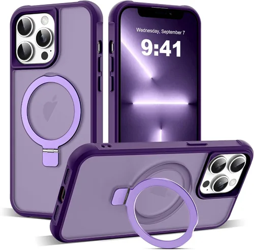 Vista 106 de SKYLMW - Funda compatible con iPhone 11 de 6.1 pulgadas, con soporte magnético invisible tipo anillo, funda translúcida de grado militar, compatible