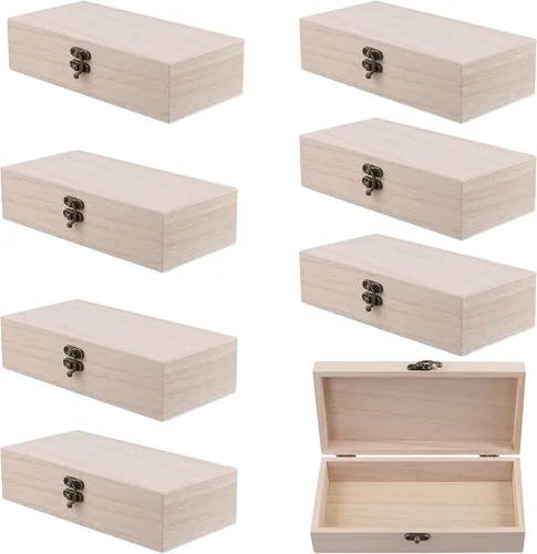 Vista 11 de FUNSUEI 4 cajas de madera de 7.9 x 5.1 x 3.9 pulgadas con tapa con bisagras, caja de madera sin terminar, cajas de madera para manualidades