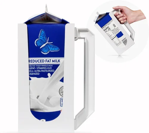 Vista 2 de Carton Caddy Soporte XL de cartón de leche de medio galón con asa, caja de jugo, botella de refresco y soporte de leche de medio galón con asa, sin