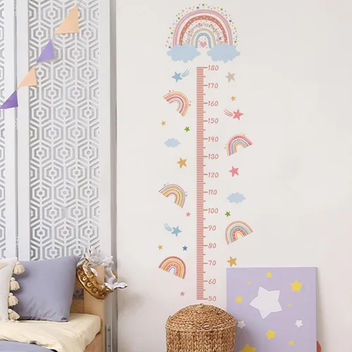 Vista 3 de Cartoon Rainbow Themed Growth Chart Wall Sticker for Kids Adhesive Child Height Measurement Ruler Wall Decal Set Kids Growth Chart