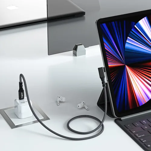 Vista 6 de Fasgear Cable USB C a tipo C 3.2 Gen 2x2 de 3 pies, carga de 20 Gbps 100 W, cable USB-C trenzado de video 4K de 90 grados, compatible con MacBook