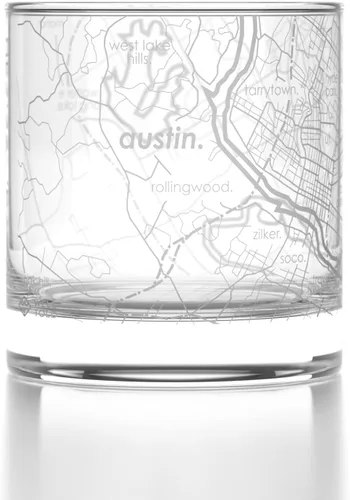 Vista 109 de Well Told Vaso de rocas grabado con mapa de Akron, Ohio, cristalería estilo antiguo (325ml, transparente) Vaso de bourbon grabado, regalos