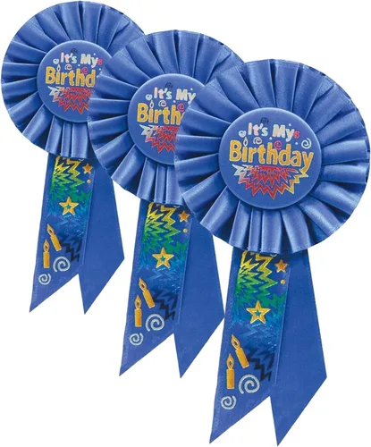 Vista 2 de Beistle It's My Birthday Rosette Party Item, 3-1/4 pulgadas x 6-1/2 pulgadas, azul