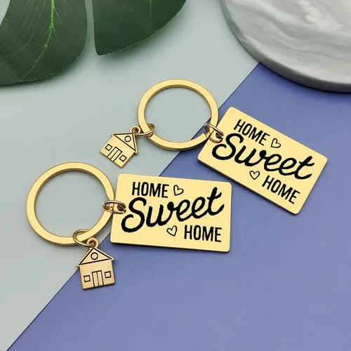Vista 5 de Juego de 2 llaveros para el hogar, regalo de inauguración de la casa para parejas y amigos, regalo de joyería para nuevos propietarios