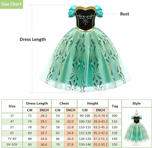 Vista 7 de Princess Anna Costume Coronation Dress for Girls 3T-10Y Halloween Dress Up Clothes Kids Pretend Play with Crown Accessories