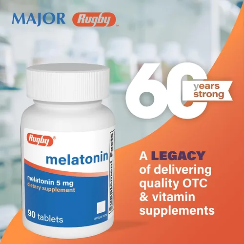 Vista 2 de Rugby - Tabletas de melatonina de 5 mg - Suplemento dietético - 90 unidades (1 paquete)