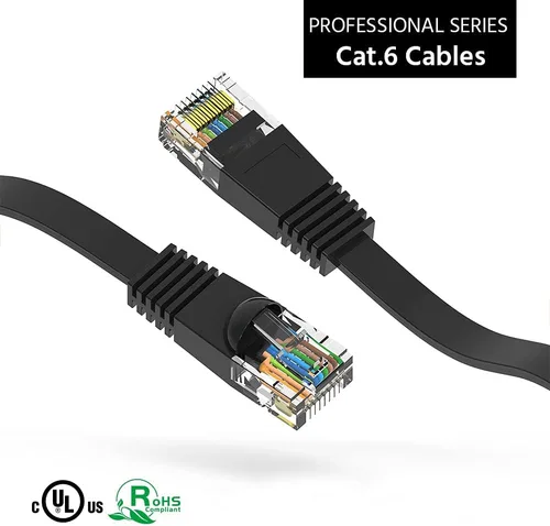 Vista 2 de CableWholesale Cable de conexión Ethernet Cat6 plano, 1 pie, 32AWG, UTP (par trenzado sin blindaje), cable de red de Internet con conector RJ45