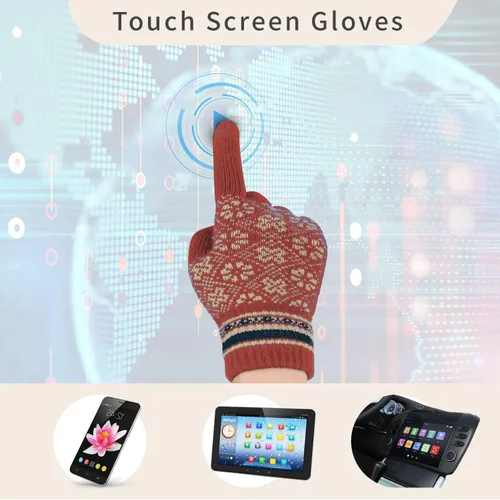 Vista 3 de ecodudo Juego de guantes con estampado de copo de nieve y bufanda para pantalla táctil con pompón para mujer