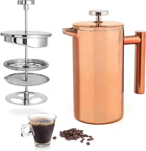 Vista 9 de Mixpresso Cafetera de Prensa Francesa de Acero Inoxidable Negro 26 Oz 770 ml, Prensa Francesa de Acero Inoxidable con Aislamiento de Doble Pared