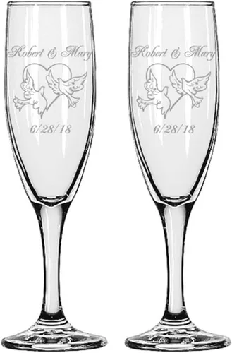 Vista 21 de GIFTS INFINITY® Juego de 2 copas de champán grabadas para boda con corazón de Infinity, copas personalizadas para brindis - Regalo para el Día