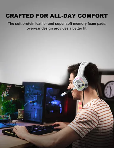 Vista 5 de ZIUMIER Auriculares Blancos para Juegos para PC, PS4, PS5, Xbox One, Xbox Series SX, Switch, Micrófono con Cancelación de Ruido, Sonido Estéreo