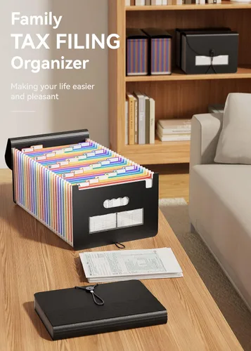 Vista 7 de ABC life Organizador de archivos de acordeón de 26 bolsillos, organizador mensual de recibos, carpetas de archivos expansibles con pestañas