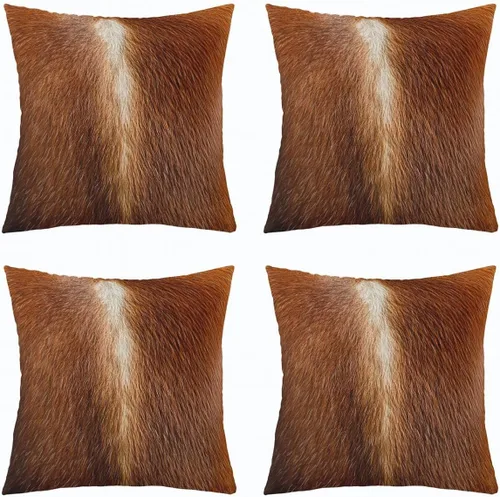 Vista 8 de Juego de 4 fundas de almohada con estampado de piel de vaca de 16 x 16 pulgadas, fundas de cojín de piel de vaca para sala de estar, dormitorio