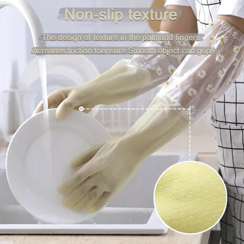 Vista 4 de KAQ Guantes de limpieza para lavavajillas, 3 pares, guantes de goma reutilizables, antideslizantes, para lavandería, cocina, jardinería, hogar